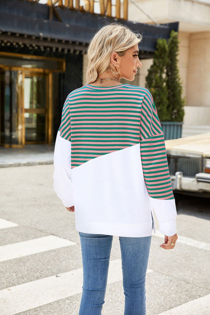 Contrast Color Striped Long Sleeve Sweater