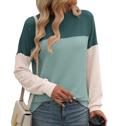 Twist Strip Color Long Sleeve Pullover Sweater