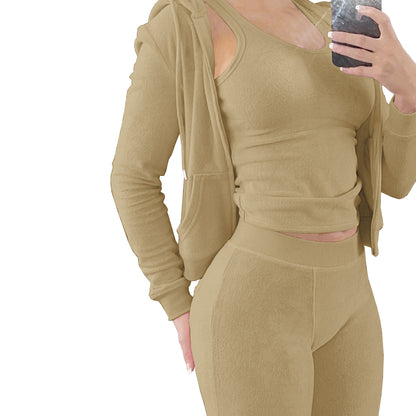 Plush Hooded Workout Three-Piece Set