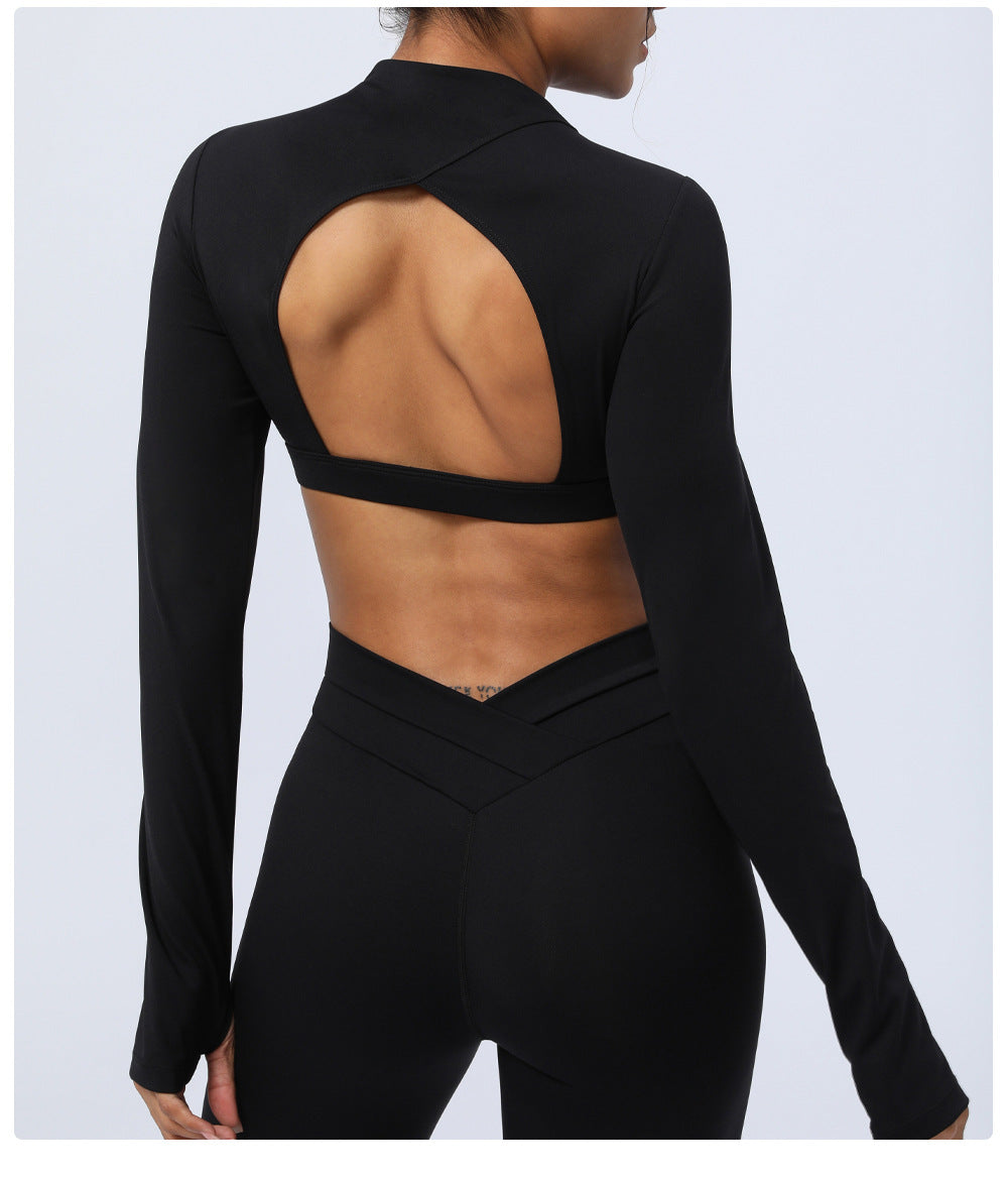 Hollow Cutout Back Yoga Long Sleeves Cropped Sports Top