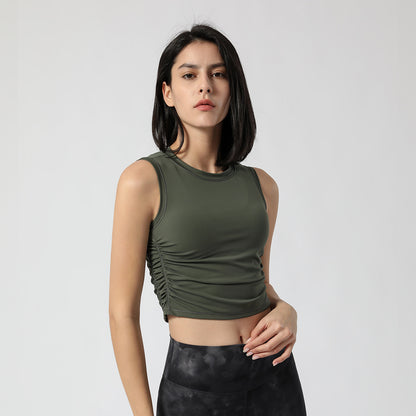 Sports Yoga Exercise Side Waist Beam Fold Cropped Fitness Top