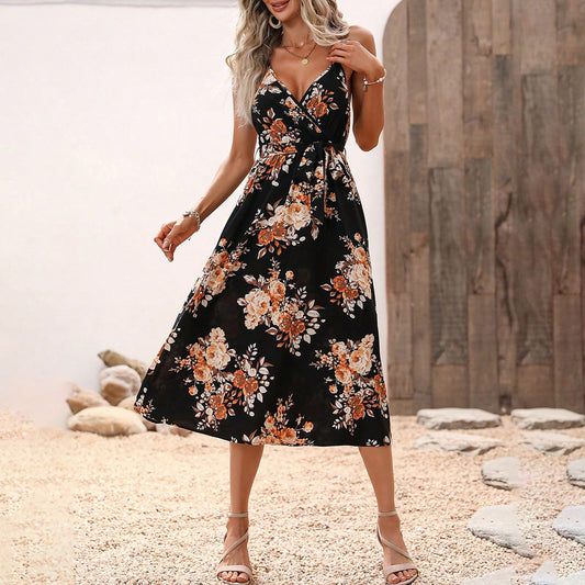 Summer Printed Waist Strap Dress