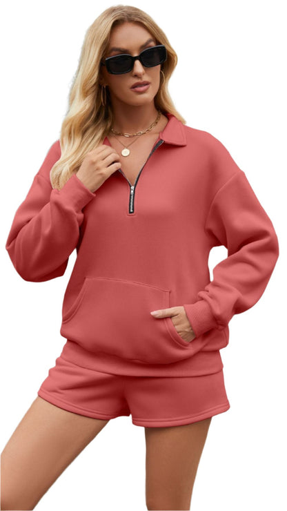 Hoodie Pocket Two-Piece Shorts Set