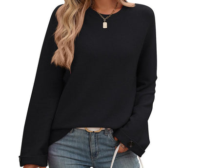 Button Cored Yarn Long Sleeve Sweater