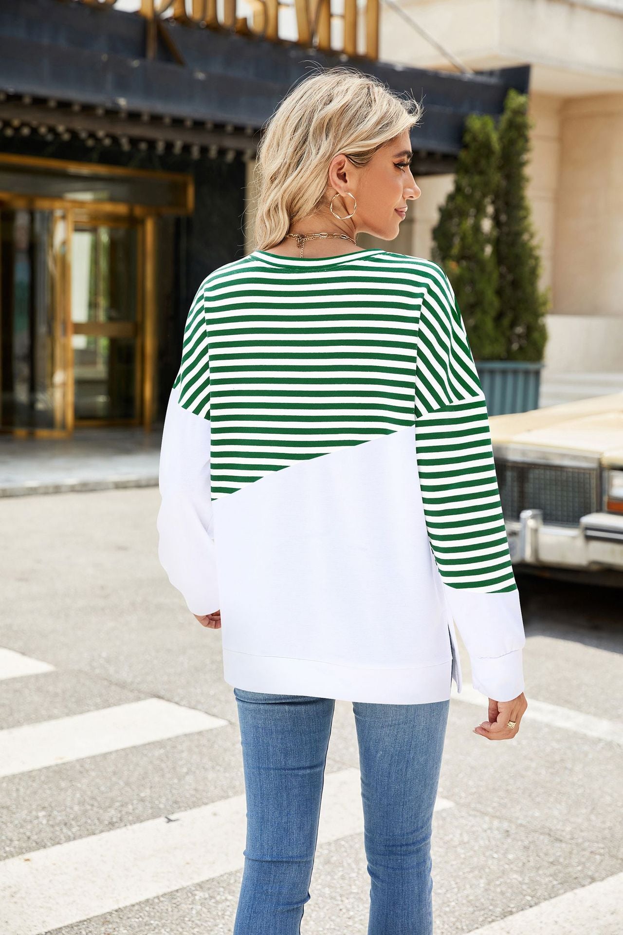 Contrast Color Striped Long Sleeve Sweater