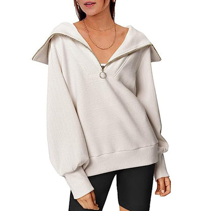 Casual Large Collared Half Zipper Pullover Sweater