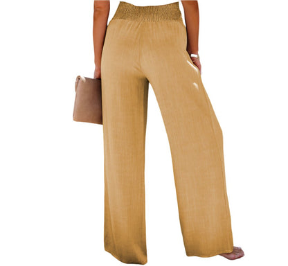 Casual Button Elastic Waist Wide Leg Pants