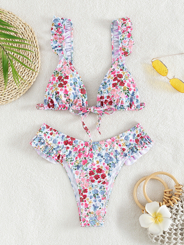 Sexy Floral Ruffle Lacing Bikini