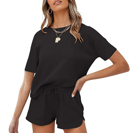 Short Sleeved Solid Color Two-Piece Loungewear