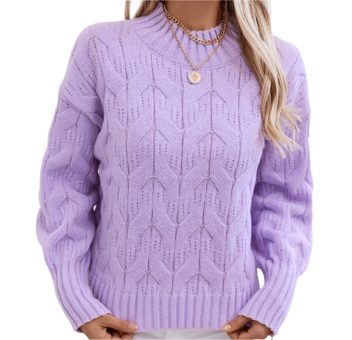 Half Turtleneck Cable Knit Sweater