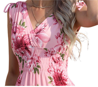 Floral Print V-neck Bohemian Dress