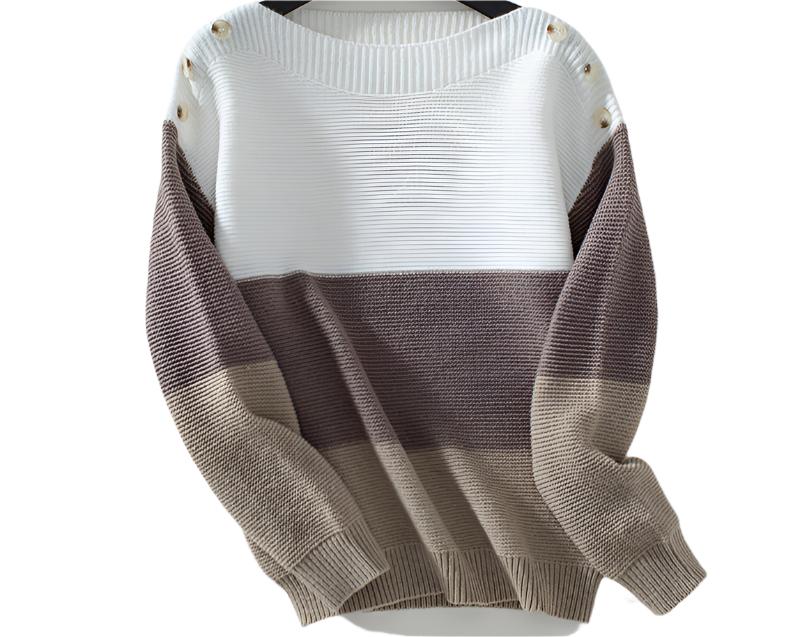 Contrast Color off Neck Button Pullover Sweater