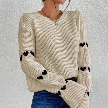 Heart Jacquard Flared Sleeves Sweater