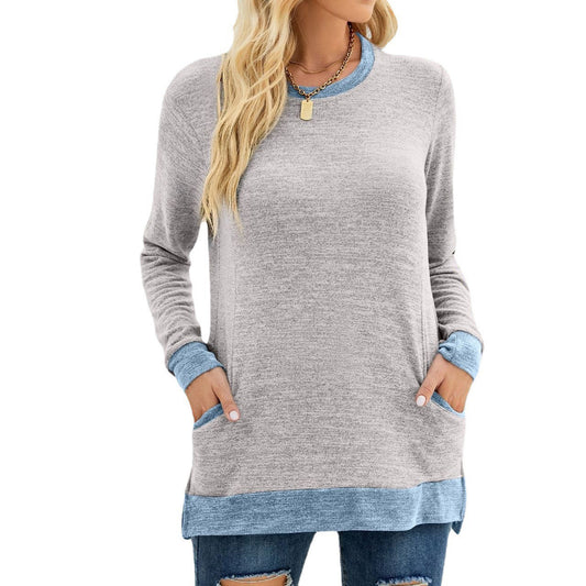 Multicolor Pocket Long Sleeve Pullover Casual Top