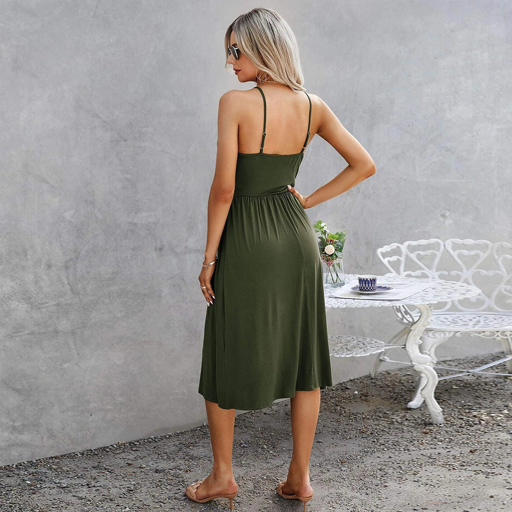 Sundress Fresh Solid Color Swing Dress