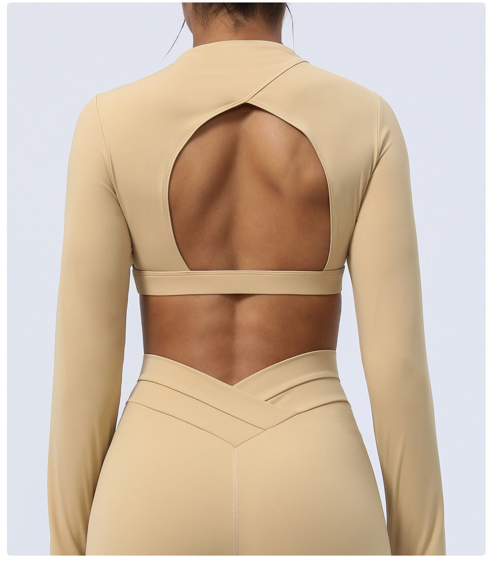 Hollow Cutout Back Yoga Long Sleeves Cropped Sports Top