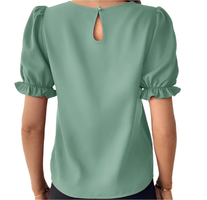 Solid Color Round Neck Shirt Top