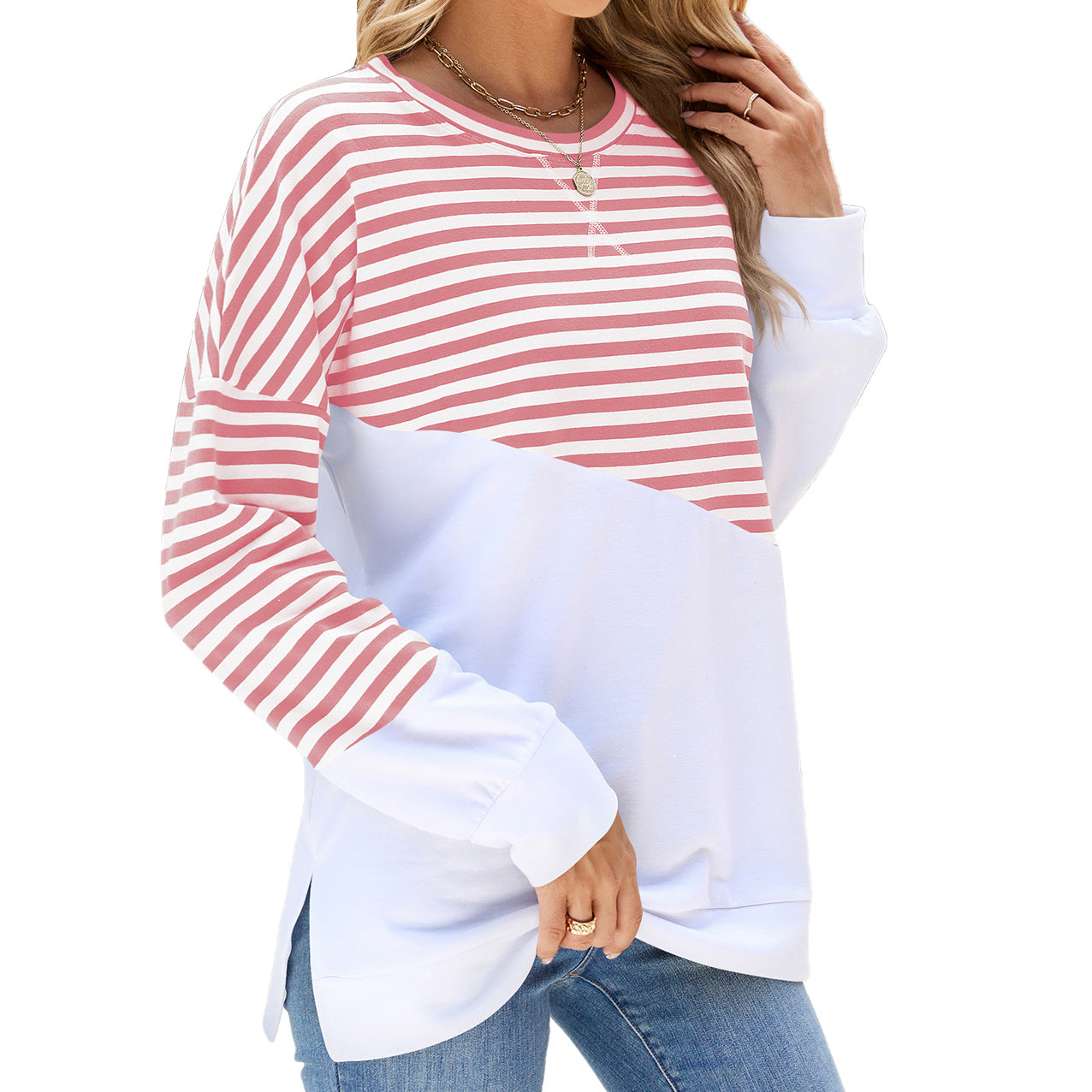 Contrast Color Striped Long Sleeve Sweater