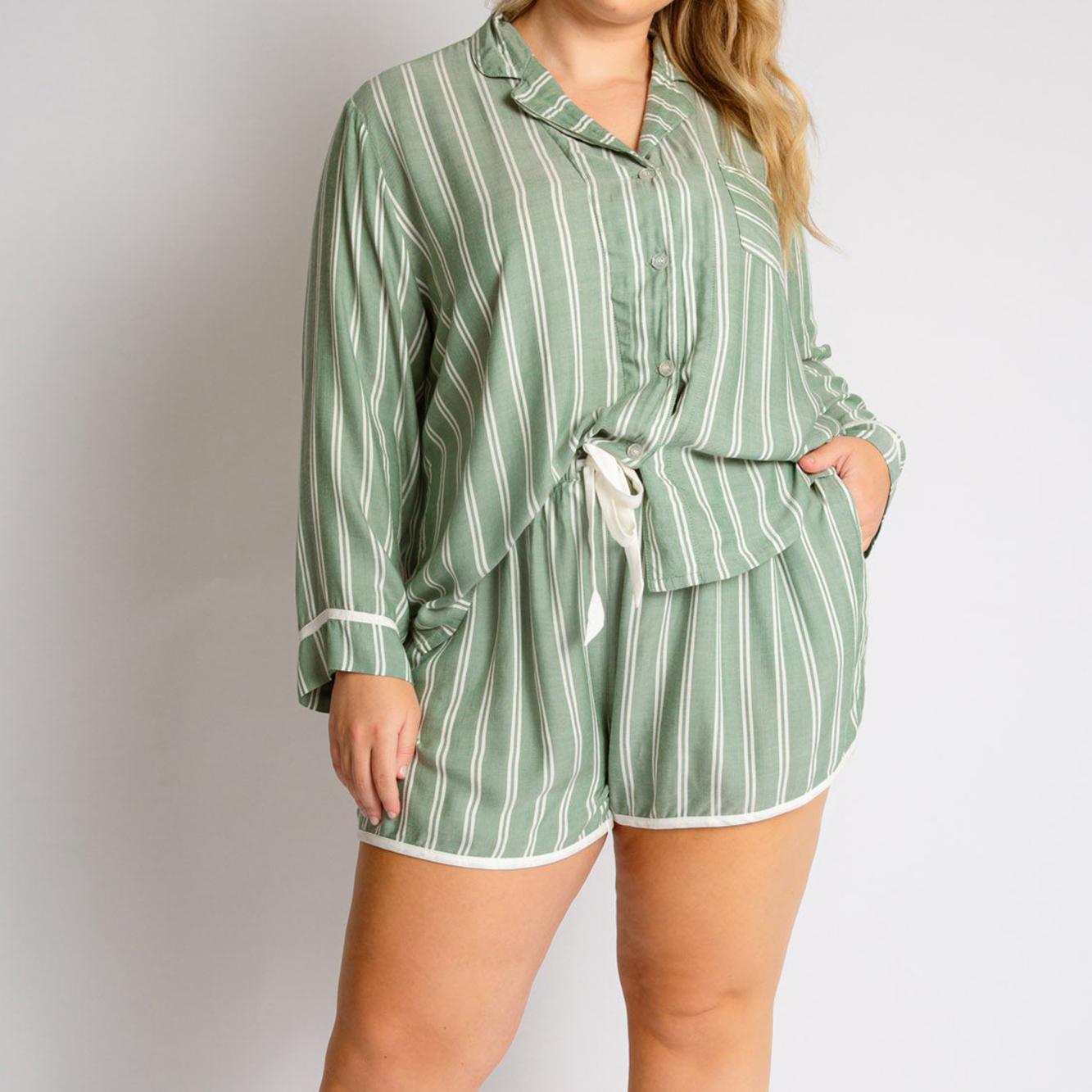 Striped Pajamas Long Sleeve Shorts Set