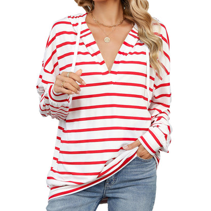 Striped Hooded Long Sleeve Sweatshirt