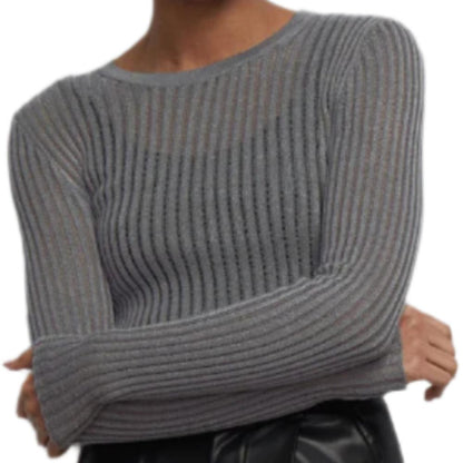 Sexy Cashmere Long Sleeve Sunken Stripe Sweater