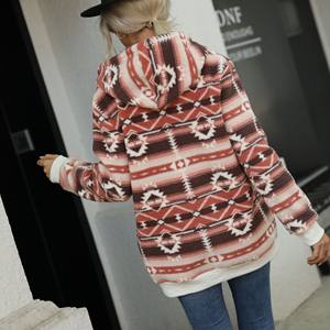 Aztec Hooded Pullover Fleece Lined Long Sleeve Sweater