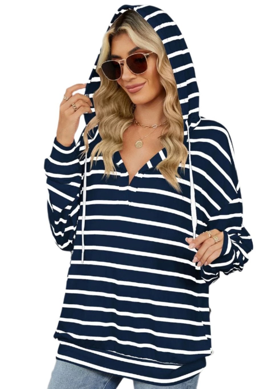 Striped Hooded Long Sleeve Sweatshirt