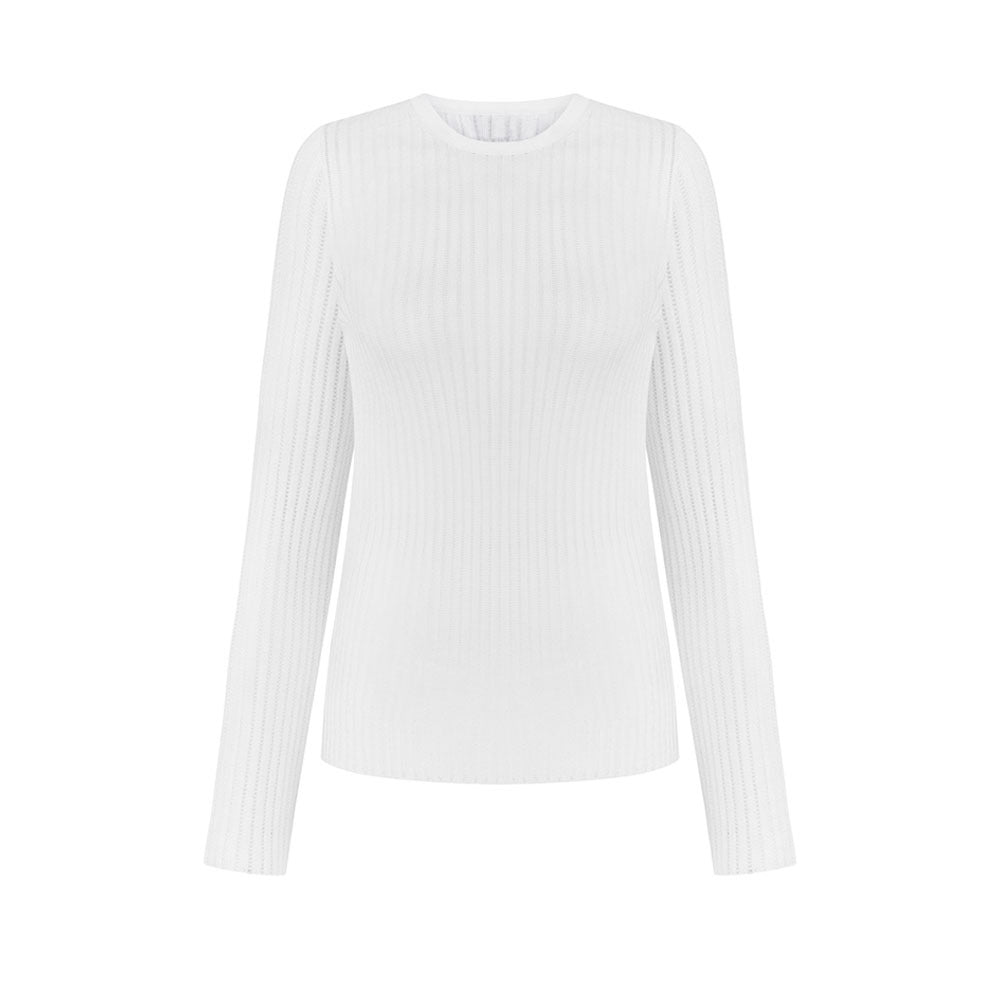 Sexy Cashmere Long Sleeve Sunken Stripe Sweater