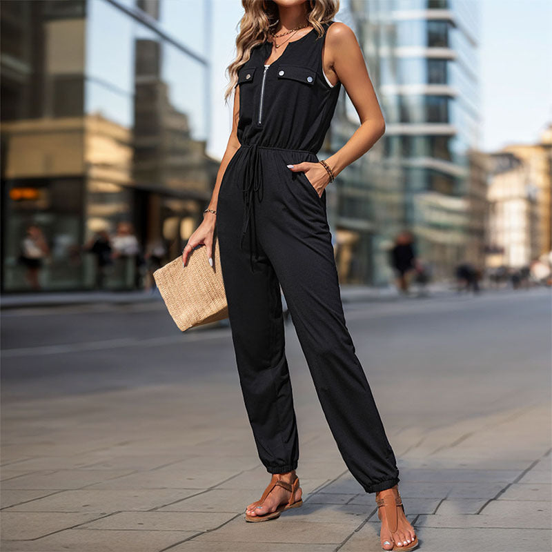 Black Sleeveless Long Jumpsuit