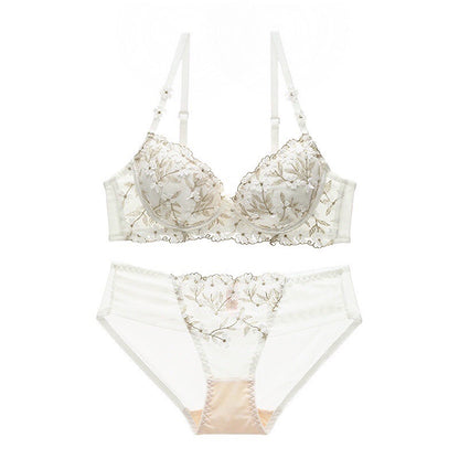 French Push up Adjusting Embroidered Floral Lace Bra Set