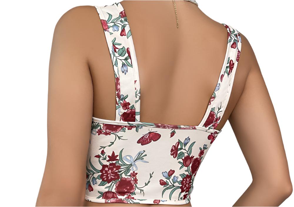 Sexy Crop Lace-up Corset Floral Top