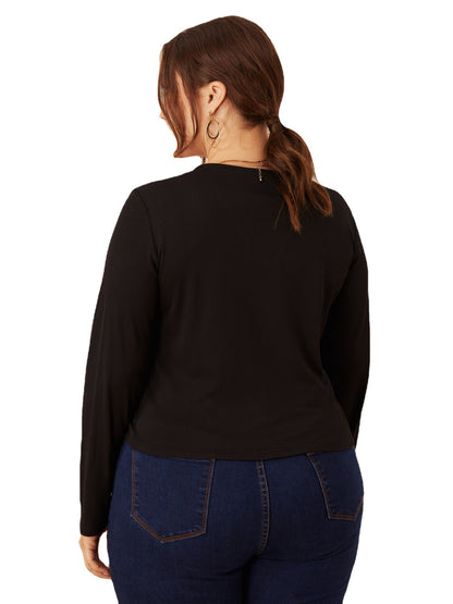 Plus Size Pleating Long Sleeve Sexy V-neck Knitted Top