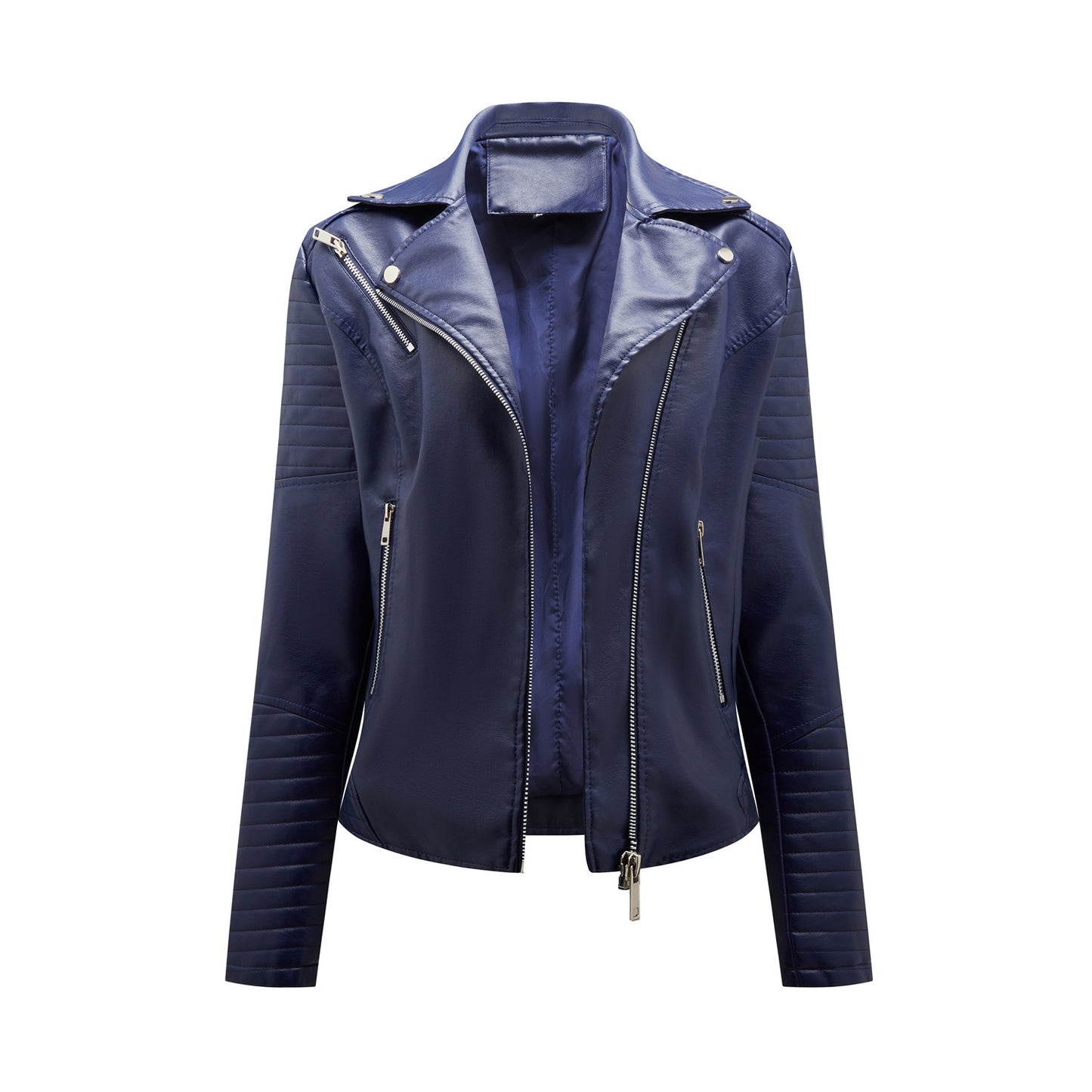 European Leather Collared Motorcycle Oblique Zipper Jacket