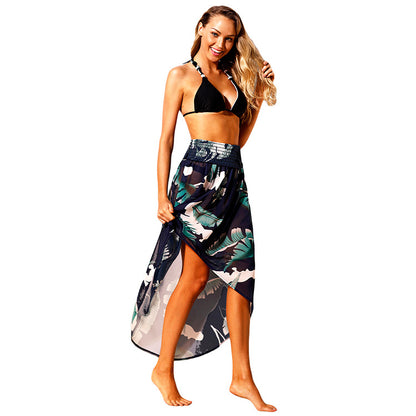 Tropical Leaf Print Chest Wrapped Beach Dress