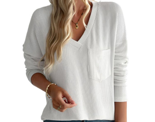 Loose Casual V-neck Long Sleeve Top