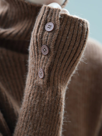 Soft Turtleneck Button Knit Sweater