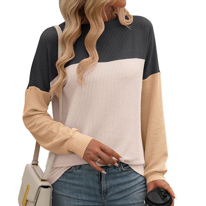 Twist Strip Color Long Sleeve Pullover Sweater