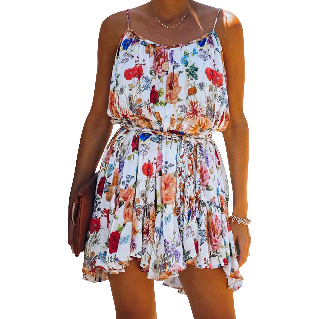 Chiffon Printed Swing Lace Up Dress