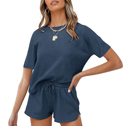 Short Sleeved Solid Color Two-Piece Loungewear