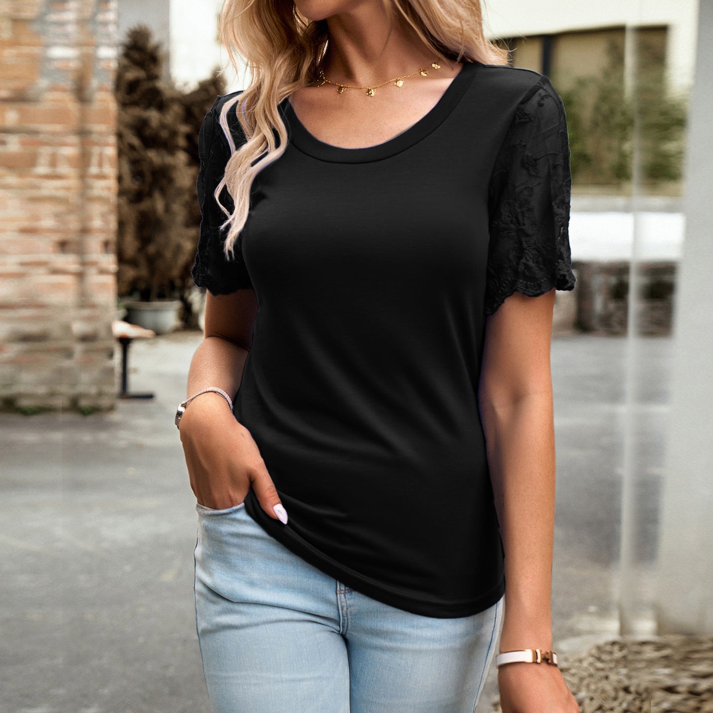 Casual Lace Short Sleeve Shirt