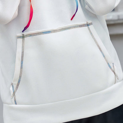 Casual Hooded Rainbow Ribbon Multicolor Sweatshirt