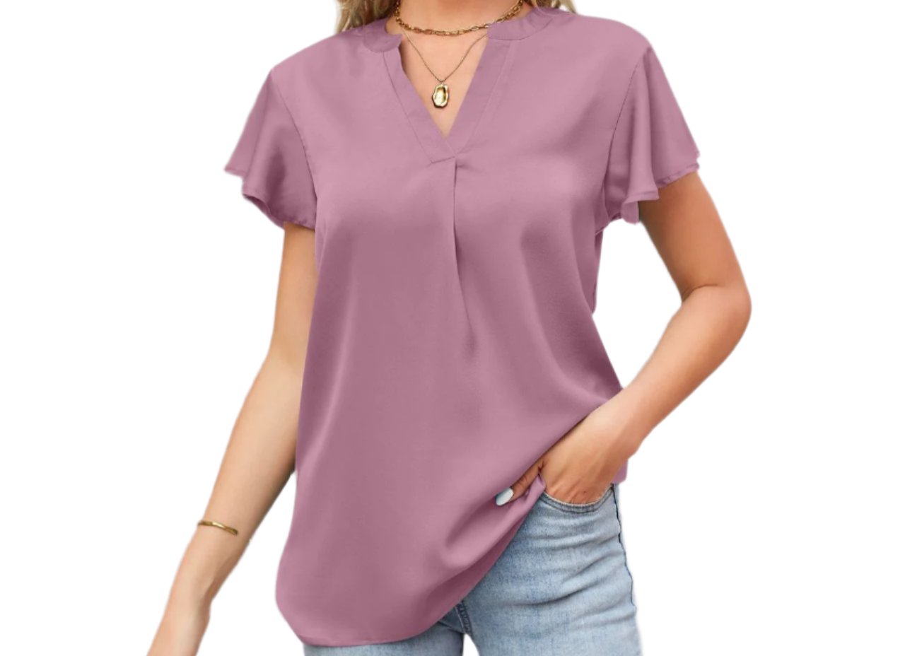 Satin V-neck Ruffle Shirt Blouse