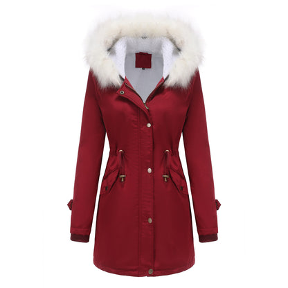 Detachable Fur Collar Hooded Cotton Padded Fleece Padded Coat