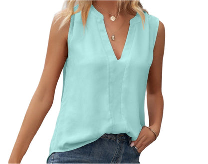 Solid Color V-neck Sleeveless Shirt Vest Top