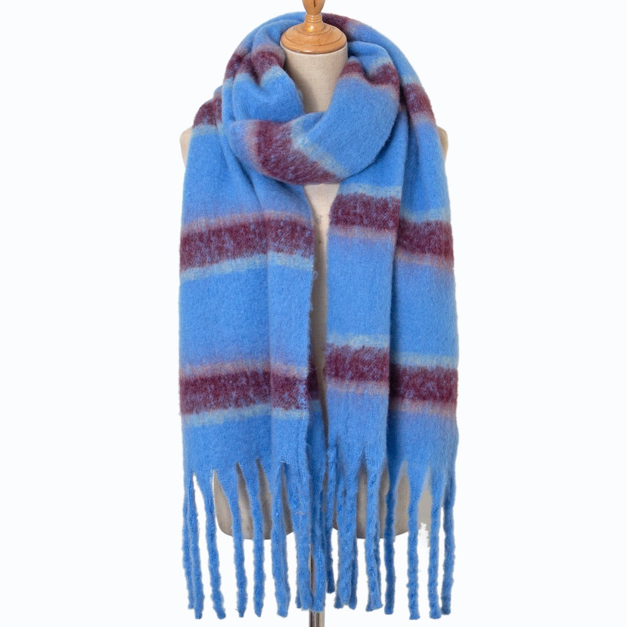 Thickened Yarn Braid Tassel Stripes Scarf