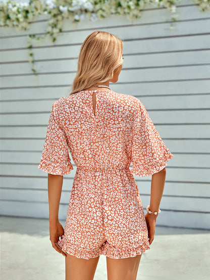 Casual V-Neck Printed Short Romper