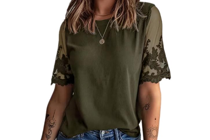 Short Lace Sleeve Chiffon Shirt