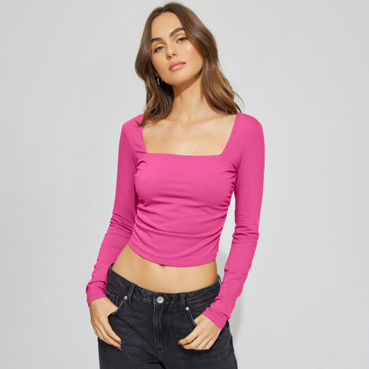 Sexy Long-Sleeve Square Collar Backless Top