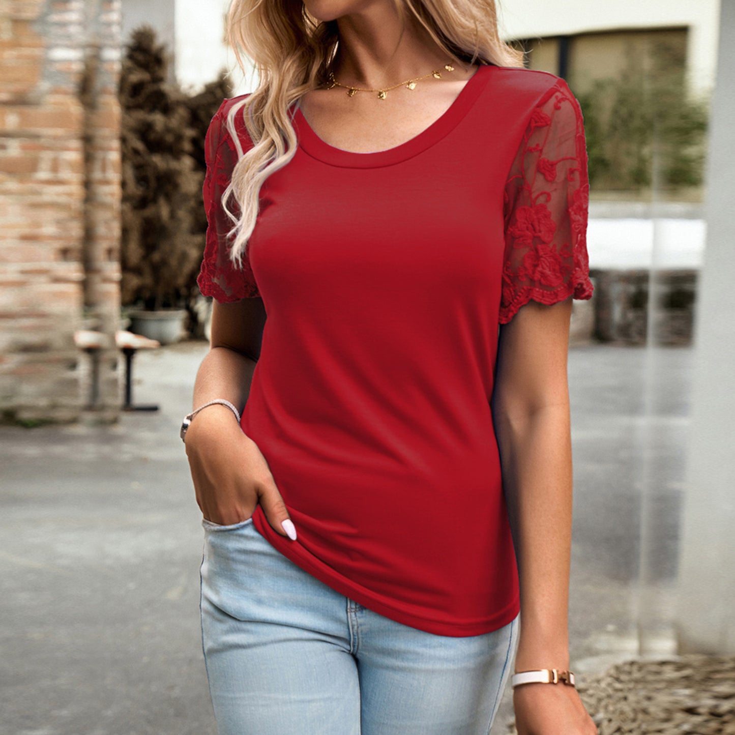 Casual Lace Short Sleeve Shirt