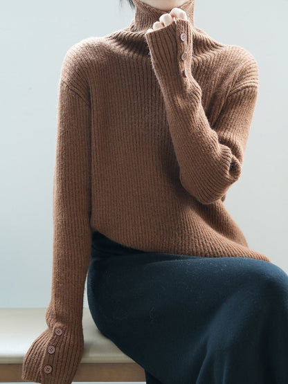 Soft Turtleneck Button Knit Sweater